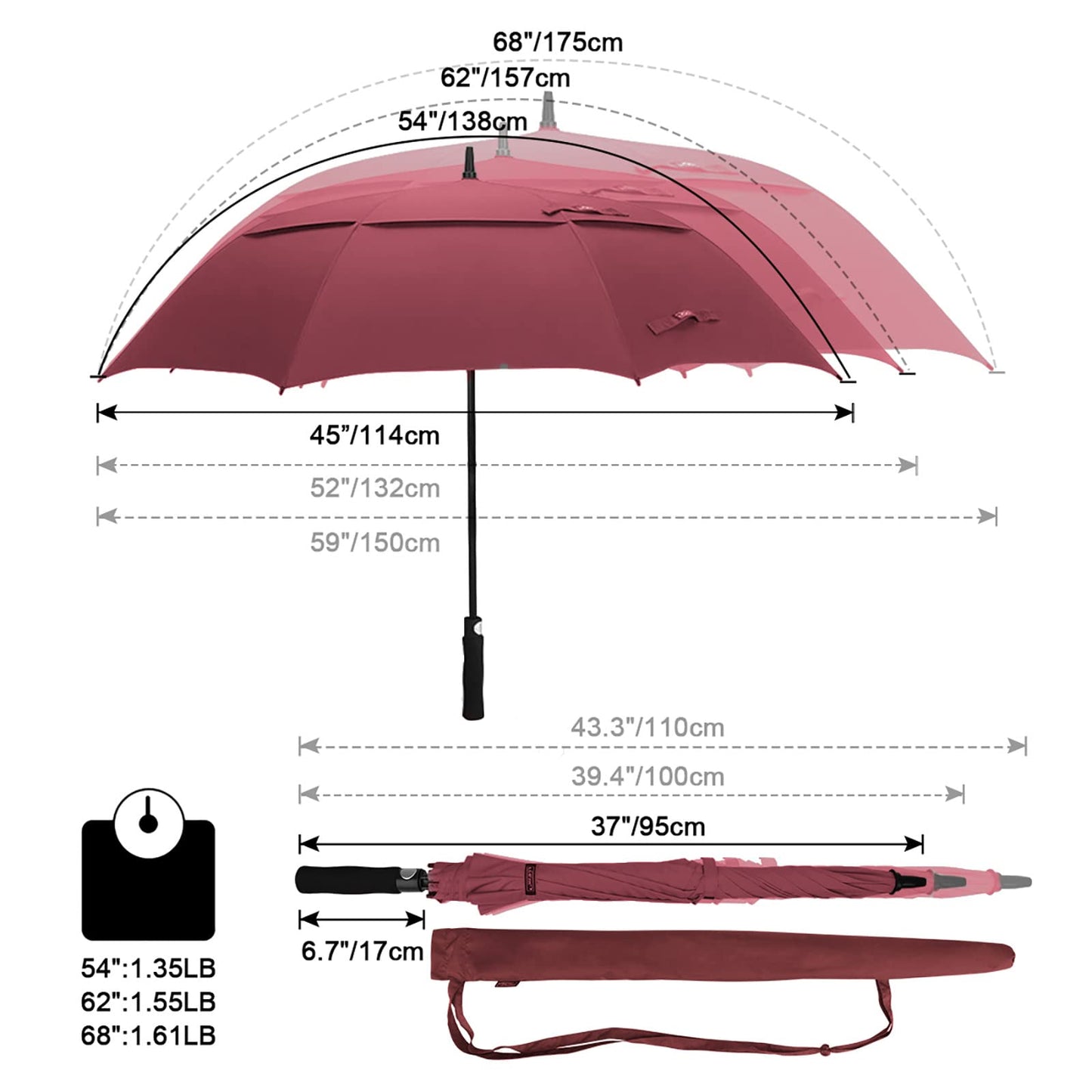 G4Free 54 Inch Automatic Open Golf Umbrella Windproof Extra Large Oversize Double Canopy Vented Windproof Waterproof Stick Umbrellas for Men (Wine Red)