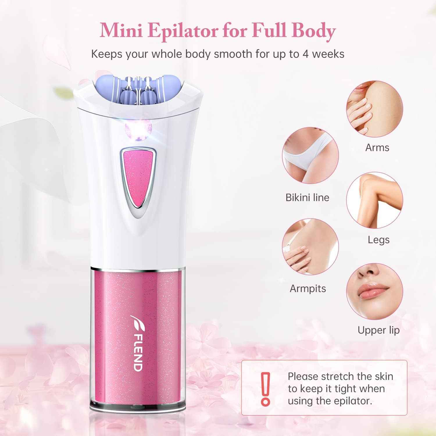Mini Epilator, Facial Hair Remover for Women, Full Body Smooth Glide Epilator, Portable Electric Lady Shaver for Face, Armpits, Arms, Bikini, and Legs, with 9-Tweezers with LED for Precision