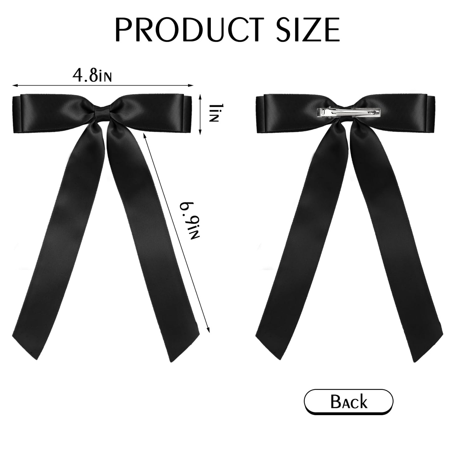 Zkptops Hair Bow Clip, 4Pcs French Style Satin Hair Bow with Long Tassel and Metal Hairpin, Cute Bowknot Barrettes Hair Accessories for Women Girls (Black, White)