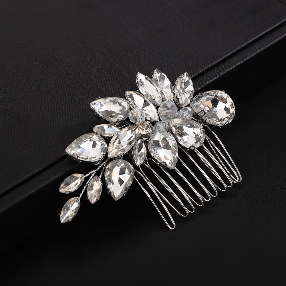 Teyglen Hair Comb, Silver Rhinestone Wedding Hair Piece, Crystal Bridal Hair Comb, Sparkly Rhinestone Headpiece, Hair Accessories for Women and Girls