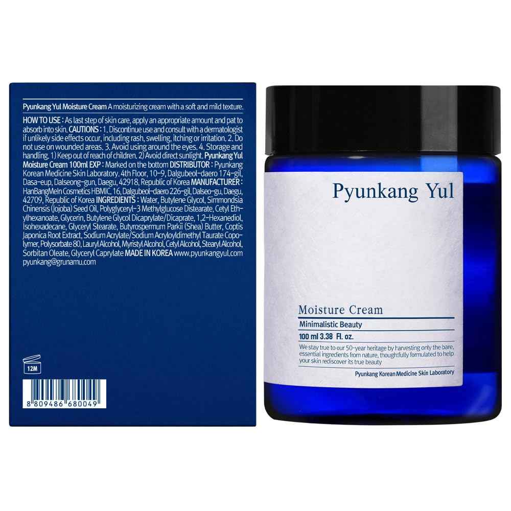 Pyunkang Yul Moisture Cream - Korean Skin Care Face Cream - Facial Moisturizer for dry and combination skin types - Natural Ingredients Shea Butter, jojoba seed oil deeply moisturize Skin - 3.4 Fl oz