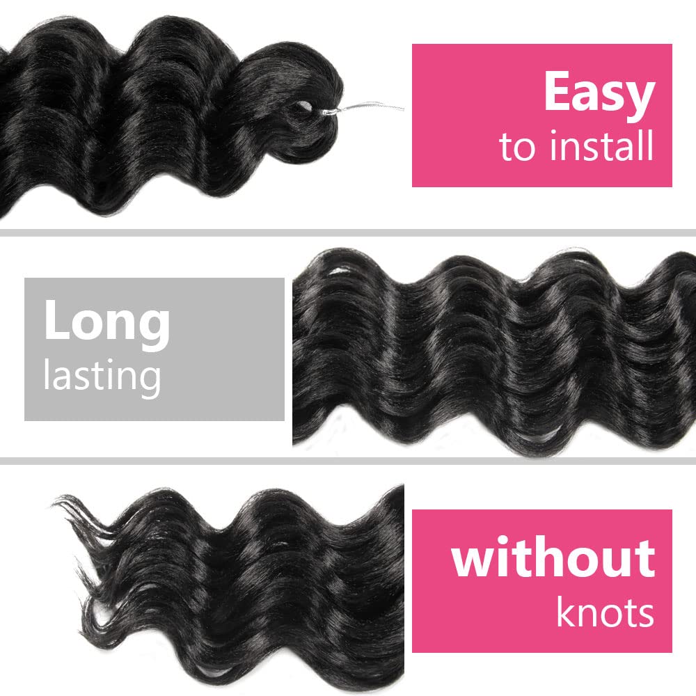 Niseyo NU Ocean Wave Crochet Hair 18 Inch 8 Packs Soft Water Wave Crochet Braids Synthetic Black Wavy Braiding Hair Extensions (1B)