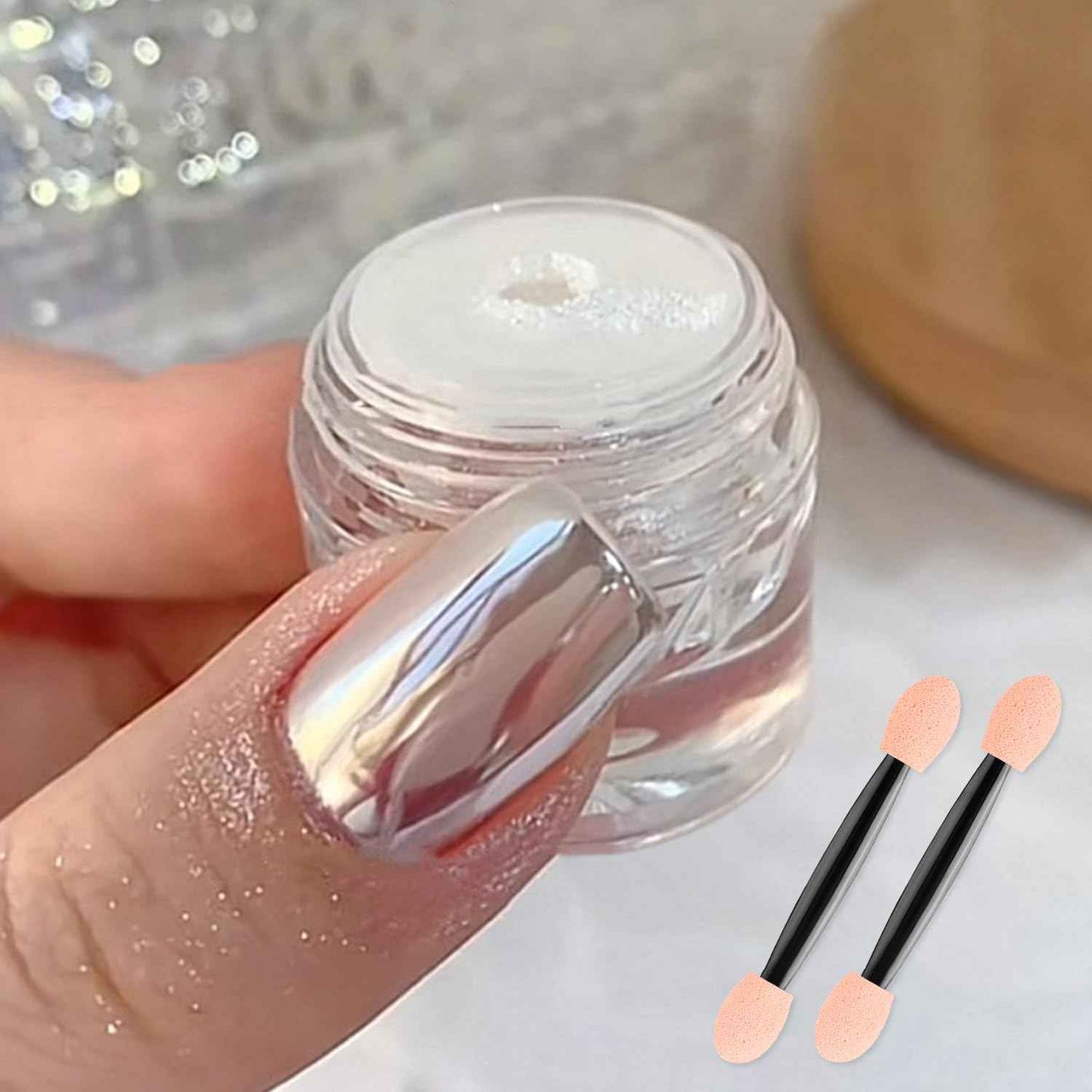 2Pcs White Pearl Chrome Nail Powder Super Glossy Metallic Mirror Effect, White Moonlight Unicorn Chrome Powder for Nails, Mermaid Glitter Pigment Powders for Gel Nail Polish Design 0.5g/Jar