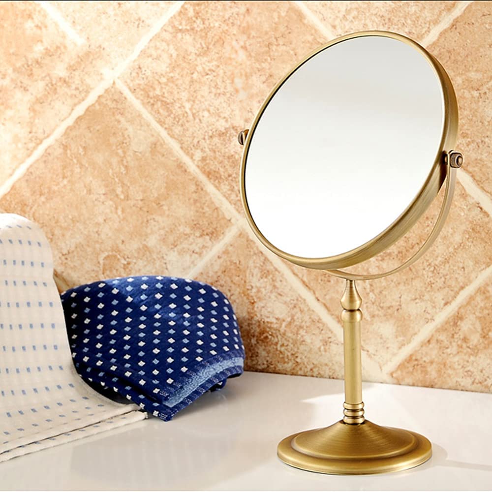 Gecious Antique Brass Makeup Mirror 1X/10X Free Standing 8 Inches 360 Swivel Dual-Sided Tabletop Makeup Mirror, Metal