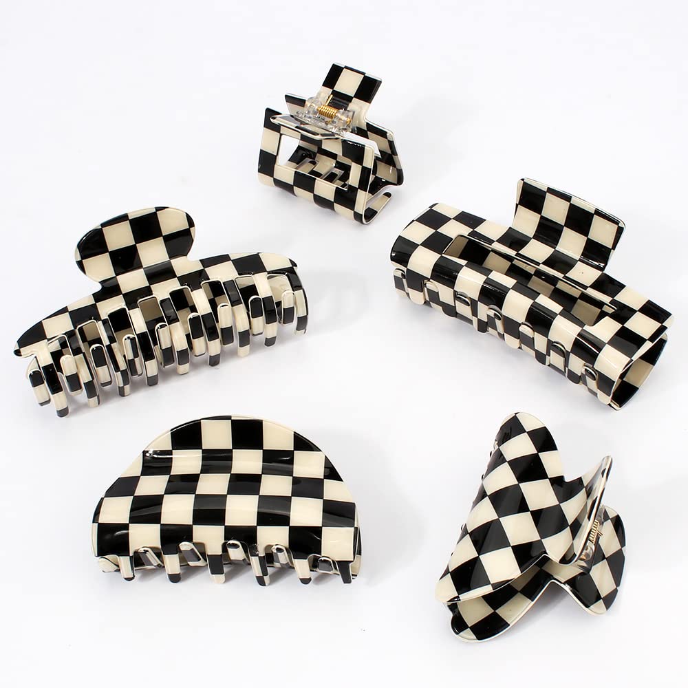 Ahoney 5 Pack Checkered Hair Clip Hair Barrettes for Women Cute Big Claw Clips Y2k Accessories Aesthetics Banana Clip 80s 90s Hair Accessories Heart Hair Clip Christmas Gift