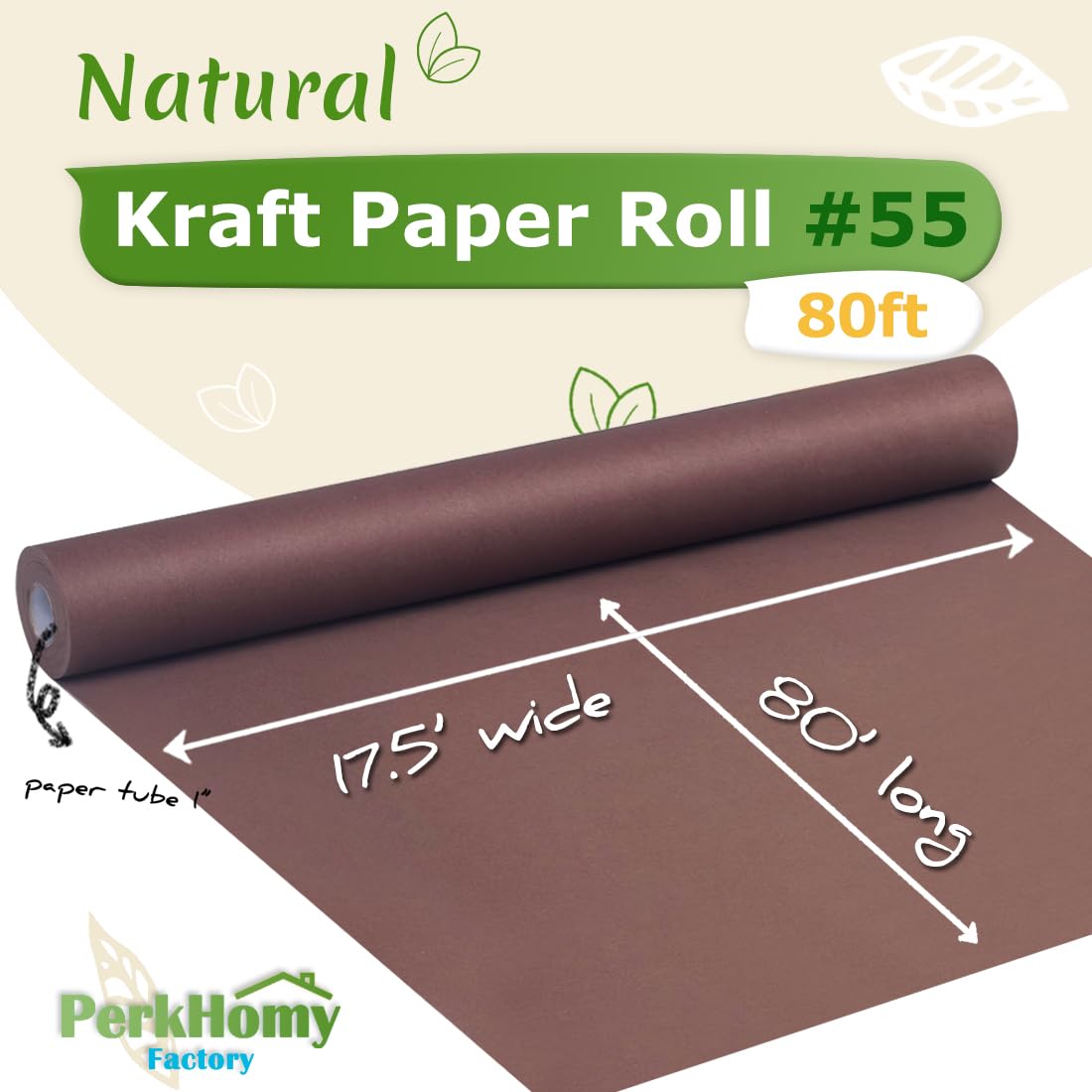 PerkHomy Coffee Kraft Paper Roll 17.5" x 960" (80') for Gift Wrapping Bouquet Flower Kids Art Painting Craft Writing Packaging Shipping 80GSM 55LB (Coffee, 17.5" x 80')