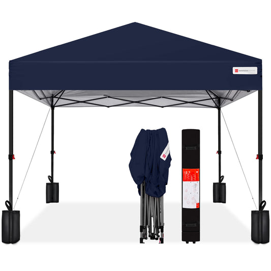 Best Choice Products 8x8ft 1-Person Setup Pop Up Canopy Tent Instant Portable Shelter w/ 1-Button Push, Case, 4 Weight Bags - Navy Blue