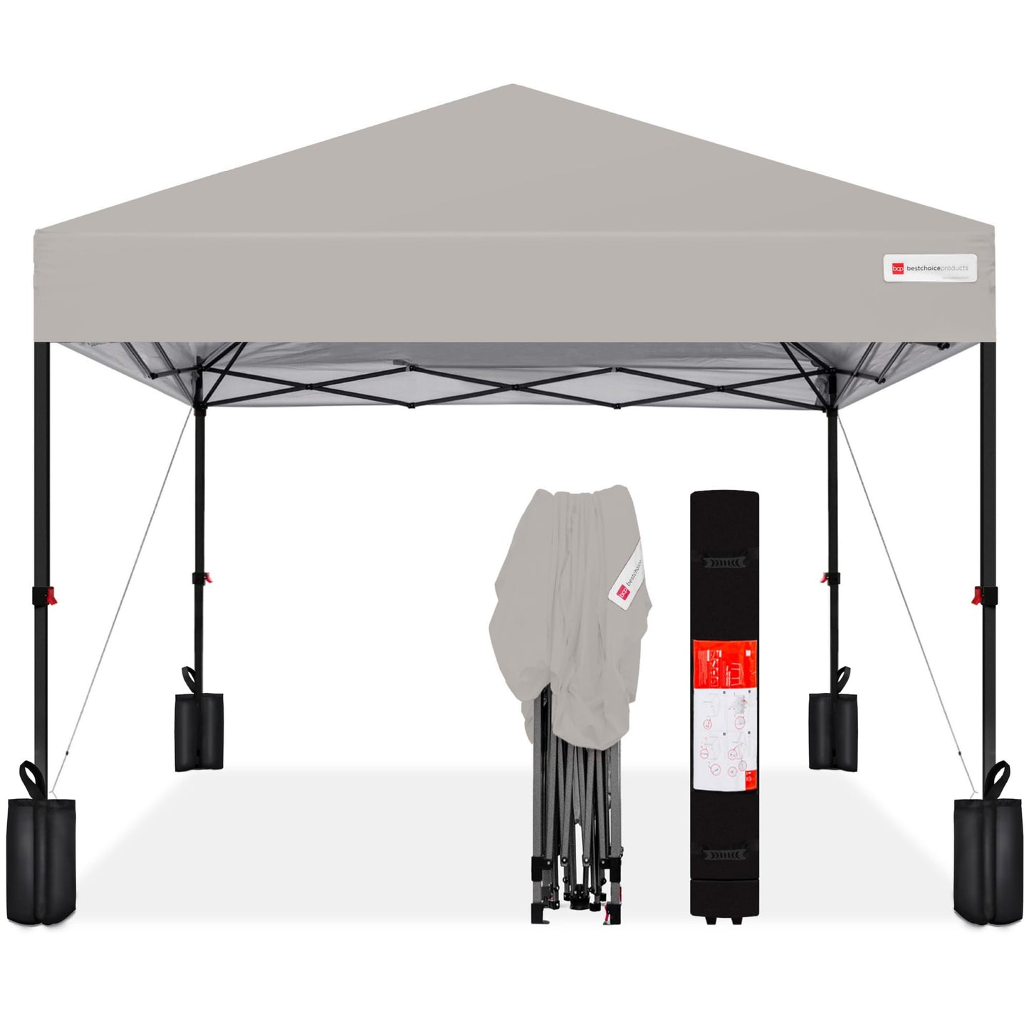 Best Choice Products 8x8ft 1-Person Setup Pop Up Canopy Tent Instant Portable Shelter w/ 1-Button Push, Case, 4 Weight Bags - Light Gray