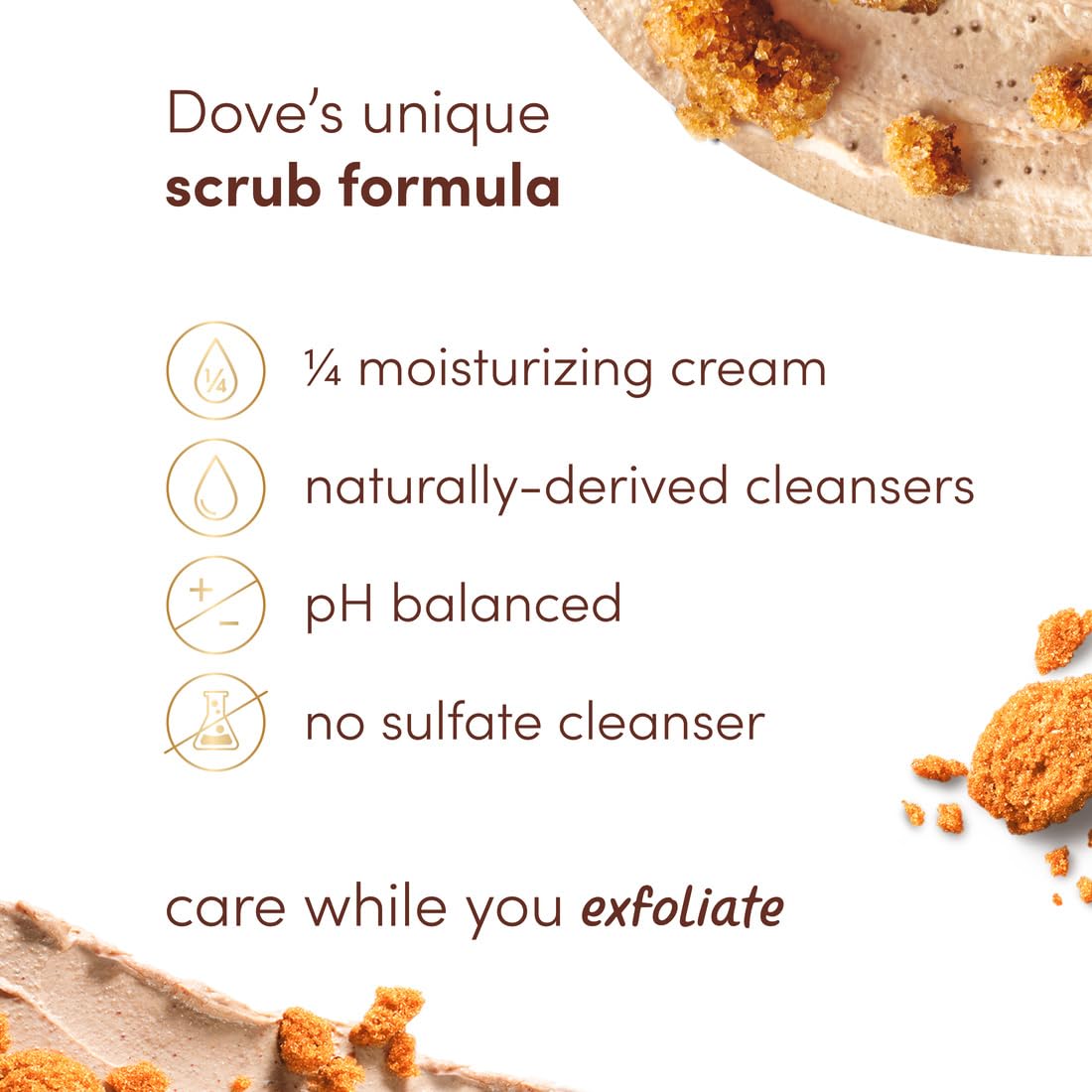 Dove Scrub For Silky Smooth Skin Brown Sugar & Coconut Butter Body Scrub Exfoliates & Restores Skin's Natural Nutrients, 10.5 oz, 4 Count