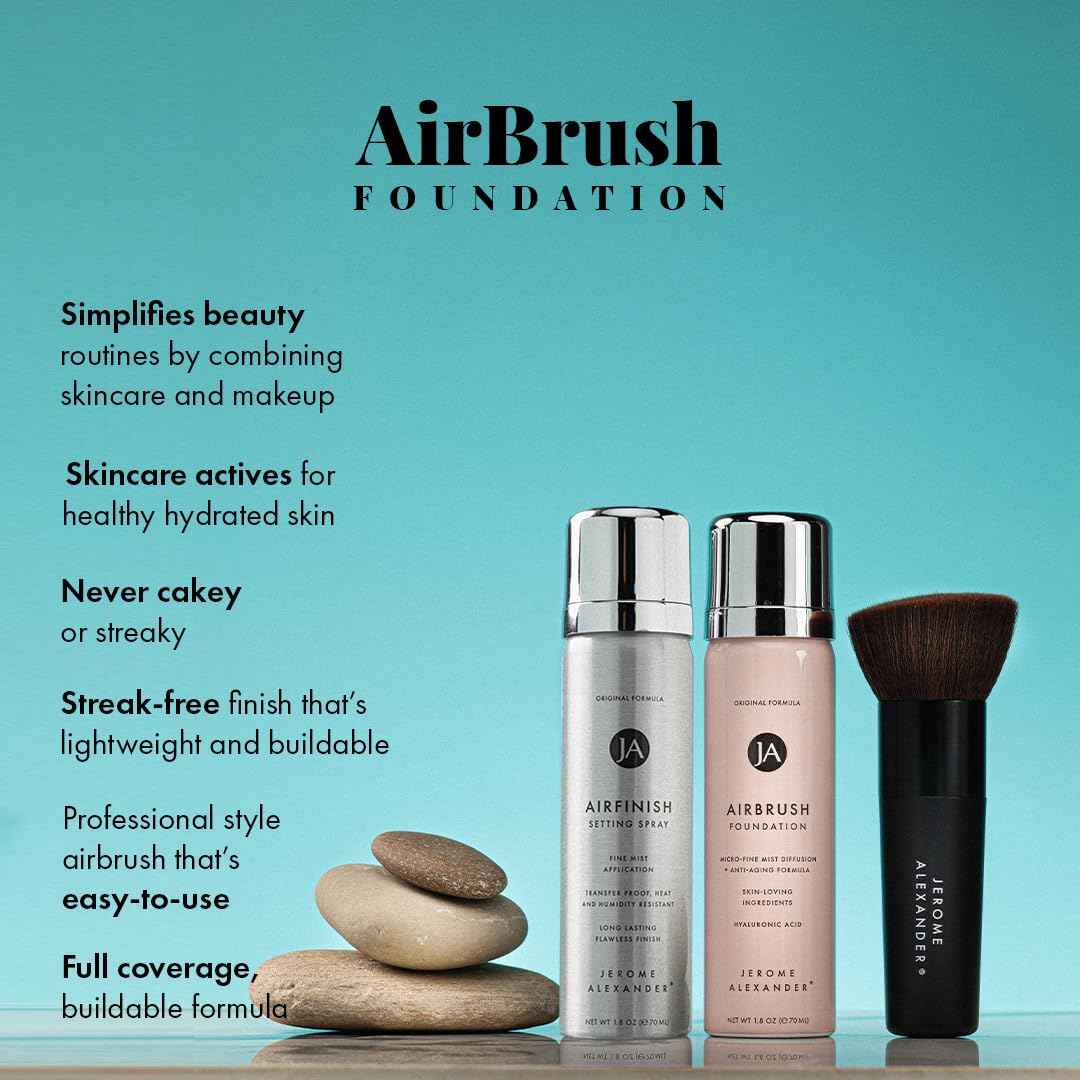 MagicMinerals AirBrush Foundation Set by Jerome Alexander – 3pc Set Includes AirFinish, Foundation and Kabuki Brush - Spray Makeup with Anti-aging Ingredients for Smooth Radiant Skin (Light)