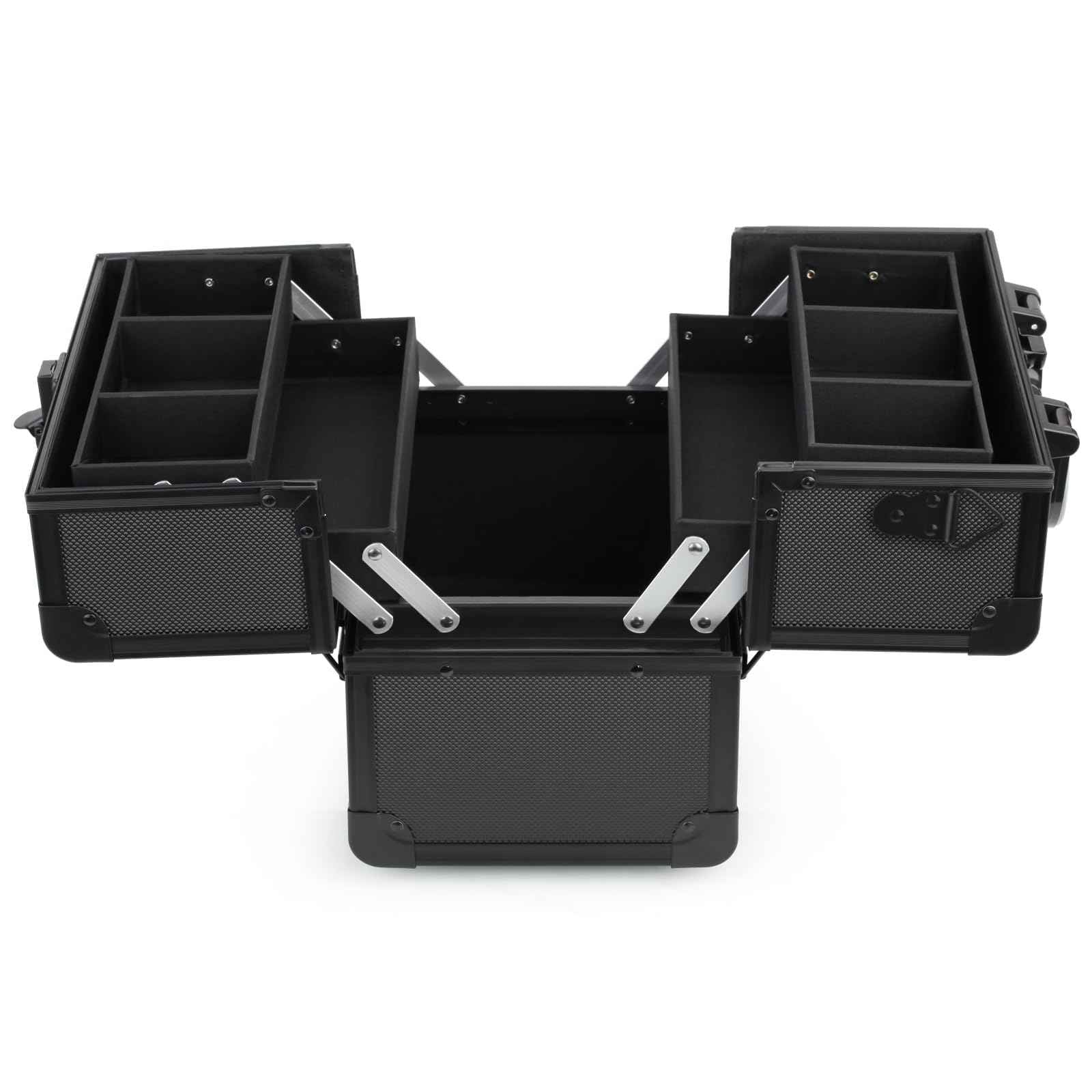 Makeup Case - Professional Portable Aluminum Cosmetics Storage Box With Locks and 2-Deck Folding Trays Black Diamond