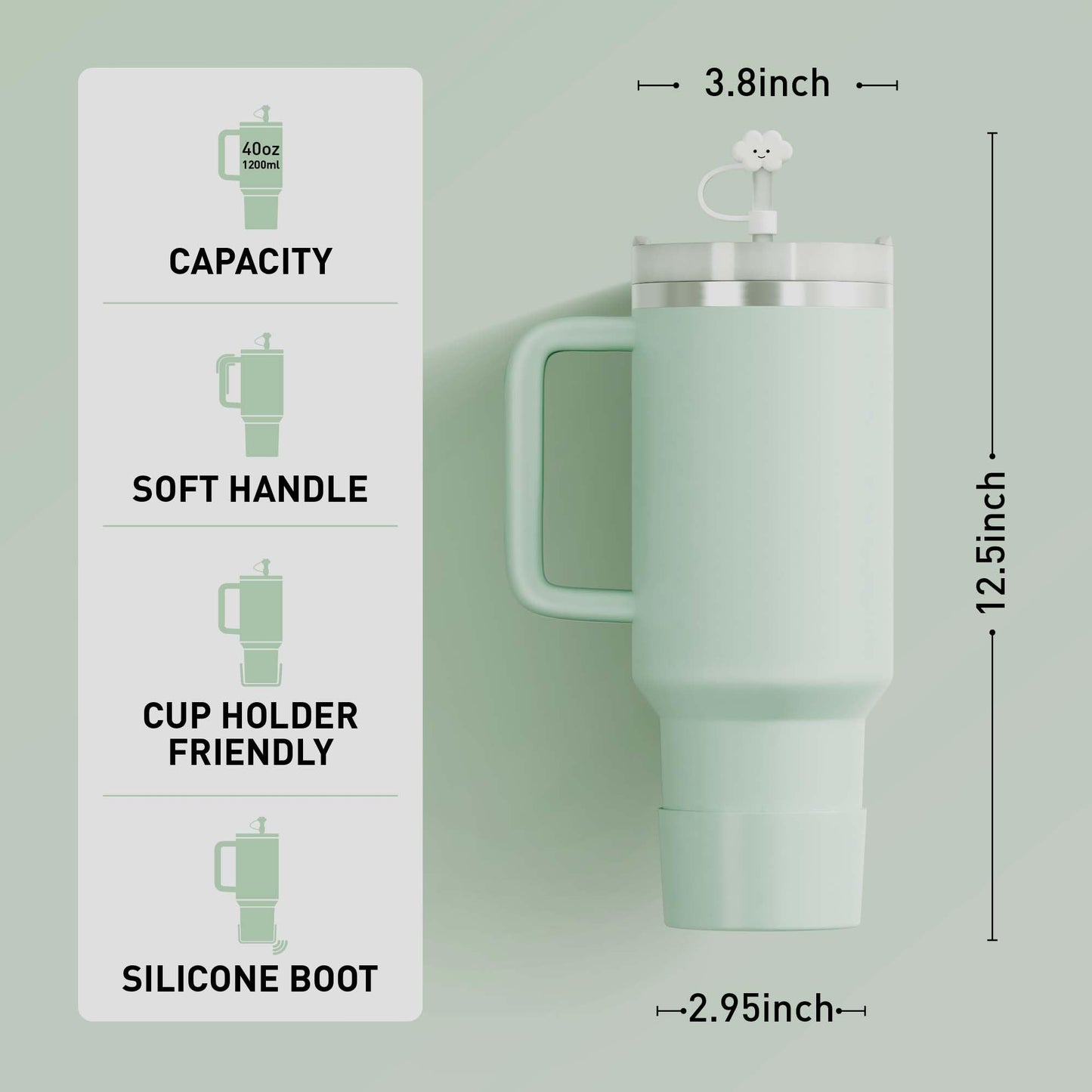 KISSKIND 40 oz tumbler with handle and Straw Lid Leak-proof Silicone Boot Straw Cover Cap Travel Coffee Mug Stainless Steel Water Bottle Insulated Cup for Hot Cold Beverages