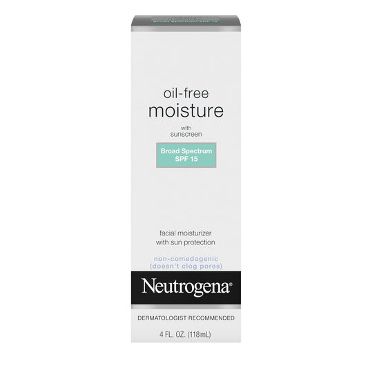 Neutrogena Oil Free Daily Long Lasting Facial Moisturizer & Neck Cream - Non Greasy, Oil Free Moisturizer Won't Clog Pores - SPF 15 Sunscreen & Glycerin, 4 fl. oz