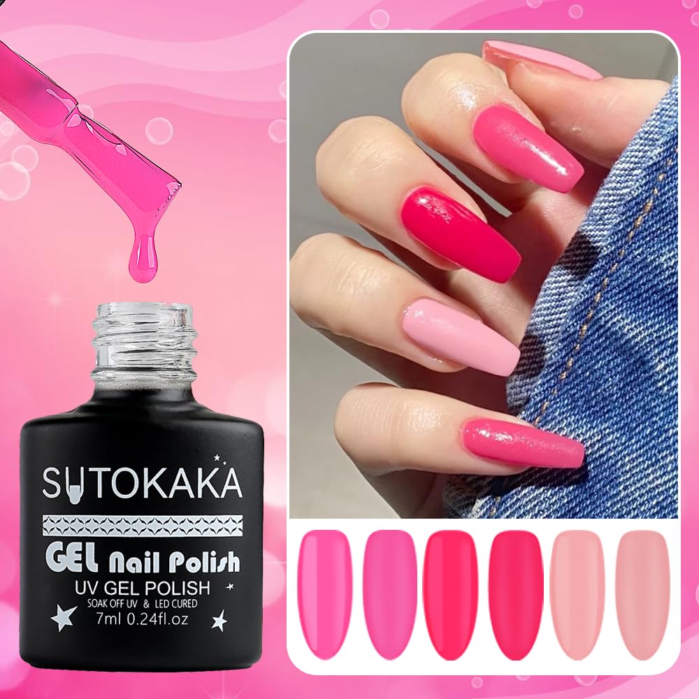 SUTOKAKA 30pcs Gel Nail Polish Kit, 27 Colors Hot Pink Neon Yellow Glitter Soak Off with Top and Base No Wipe Matte Coat Manicure Kit DIY Nail Art Salon Home Gift for Women Girls