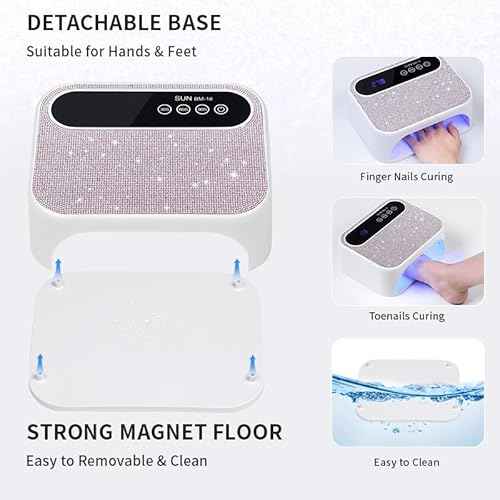 Cordless UV Nail Lamp, 268W Rechargeable UV Gel Nail Light, Sparkling Rhinestones Diamond UV Light, Professional Fast Curing Nail Dryer with 4 Timers Touch Control Auto Sensor for Salon & Home