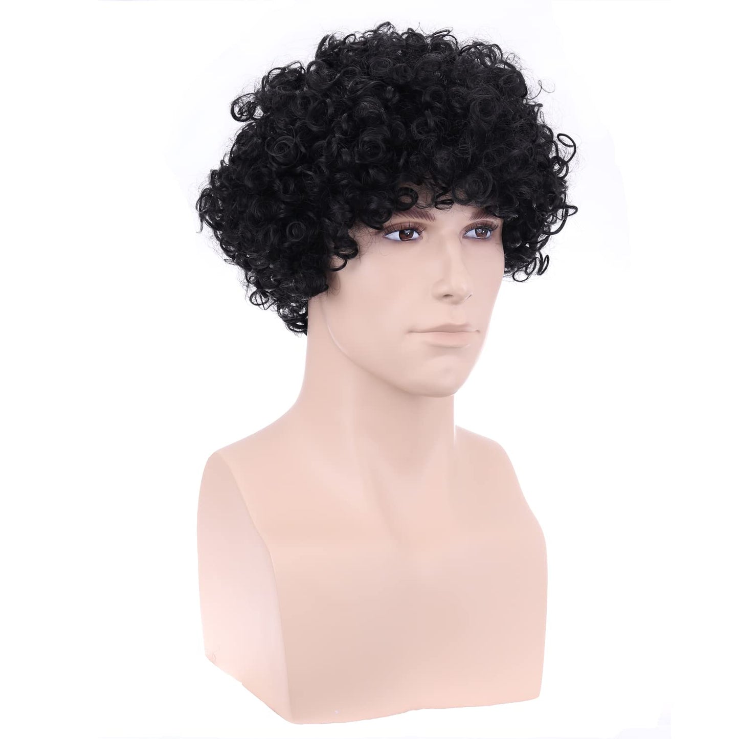 PATTNIUM Mens Wig Short Curly Black Wig Afro Disco Wig Heat Resistant Synthetic 70s Mens Costume Wig Male Black Wig Hippie Cosplay Party Daily Wear Wig (Black)