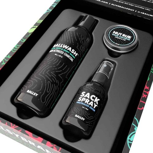 Ballsy Gift Set For Men, Jolly Jewels Pack, Includes Body Wash, Deodorizing Spray, and Cologne Rub, Men Hygiene Products, Mens Body Care, Ball Wash For Men Christmas Gift pack, Ocean and Air