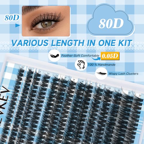 KevKev 3D-80D False Eyelash Clusters 10-18mm Thick Natural Volume Lashes