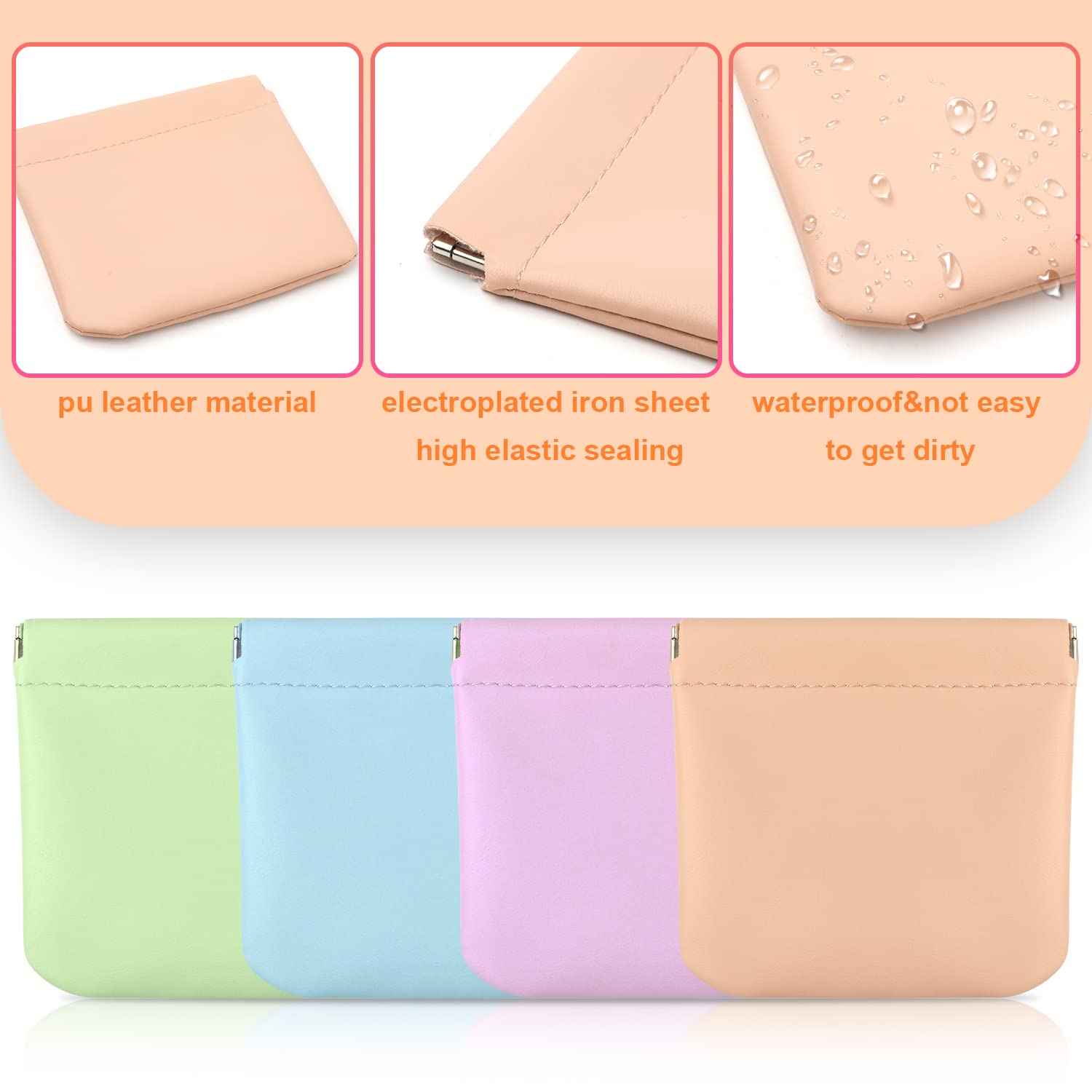 SAVITA 4pcs Pocket Cosmetic Bag Squeeze Top, Waterproof Portable Mini Travel Makeup Bag No Zipper Pocket Makeup Bags for Cosmetics Earphones Jewelry Storage (Light Colors)