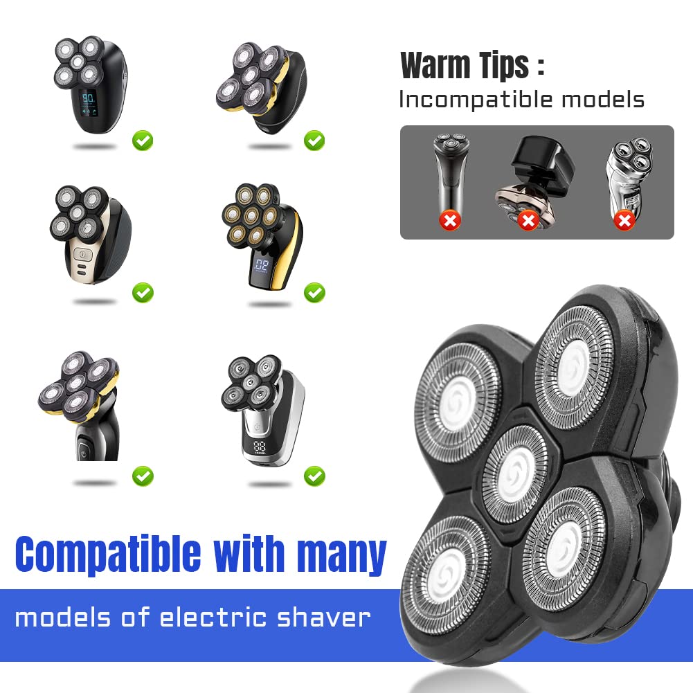 Shaver Blade Heads, 5 Heads Beard Cutter Replacement Blade Electric Razor Shaver Head Easy Install for Head and Face (Black)