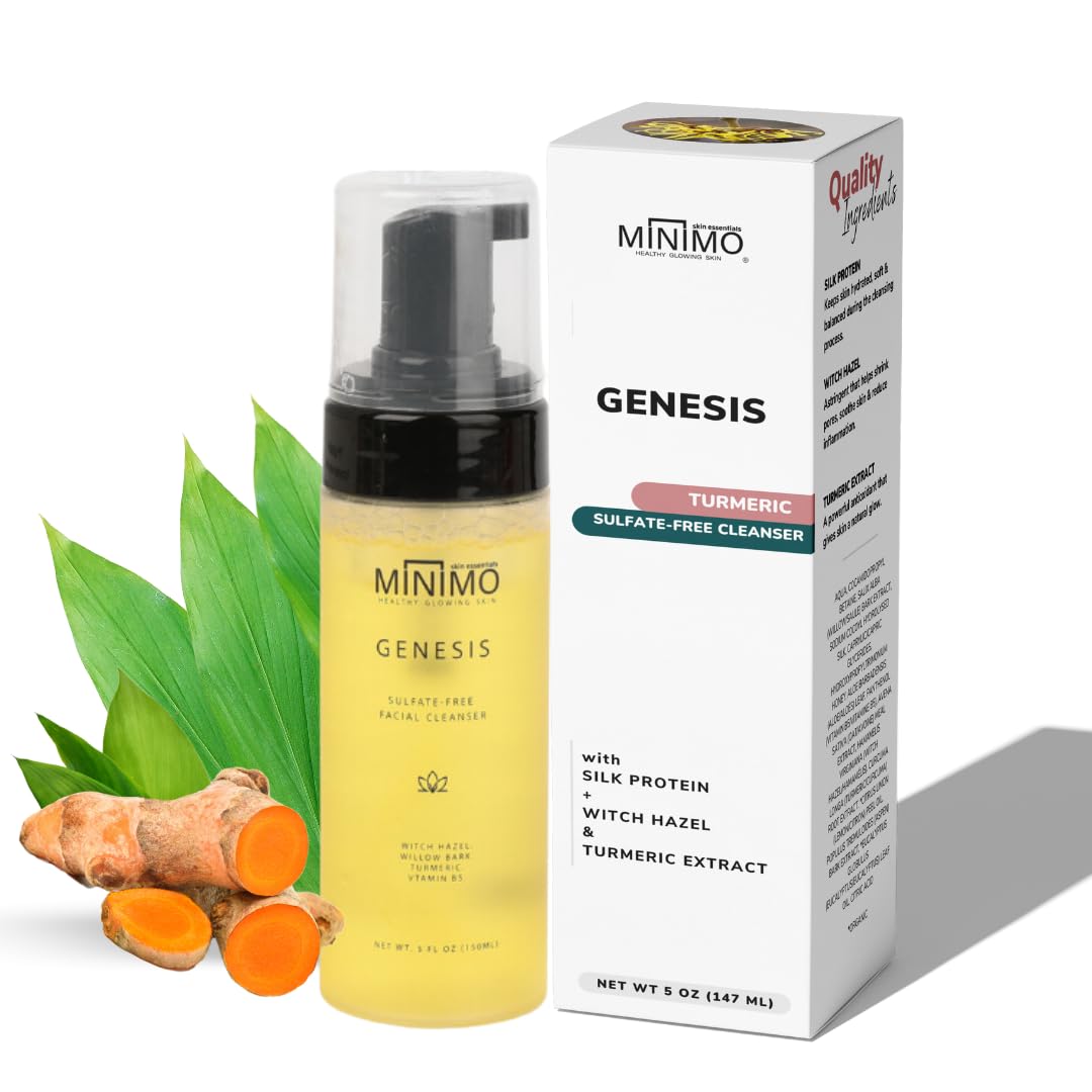 Minimo Bath & Body Genesis Sulfate-Free Turmeric Facial Cleanser | Turmeric Foaming Cleanser For Sensitive Skin | Facial Wash For Women & Men, Oily Skin - 5 fl oz