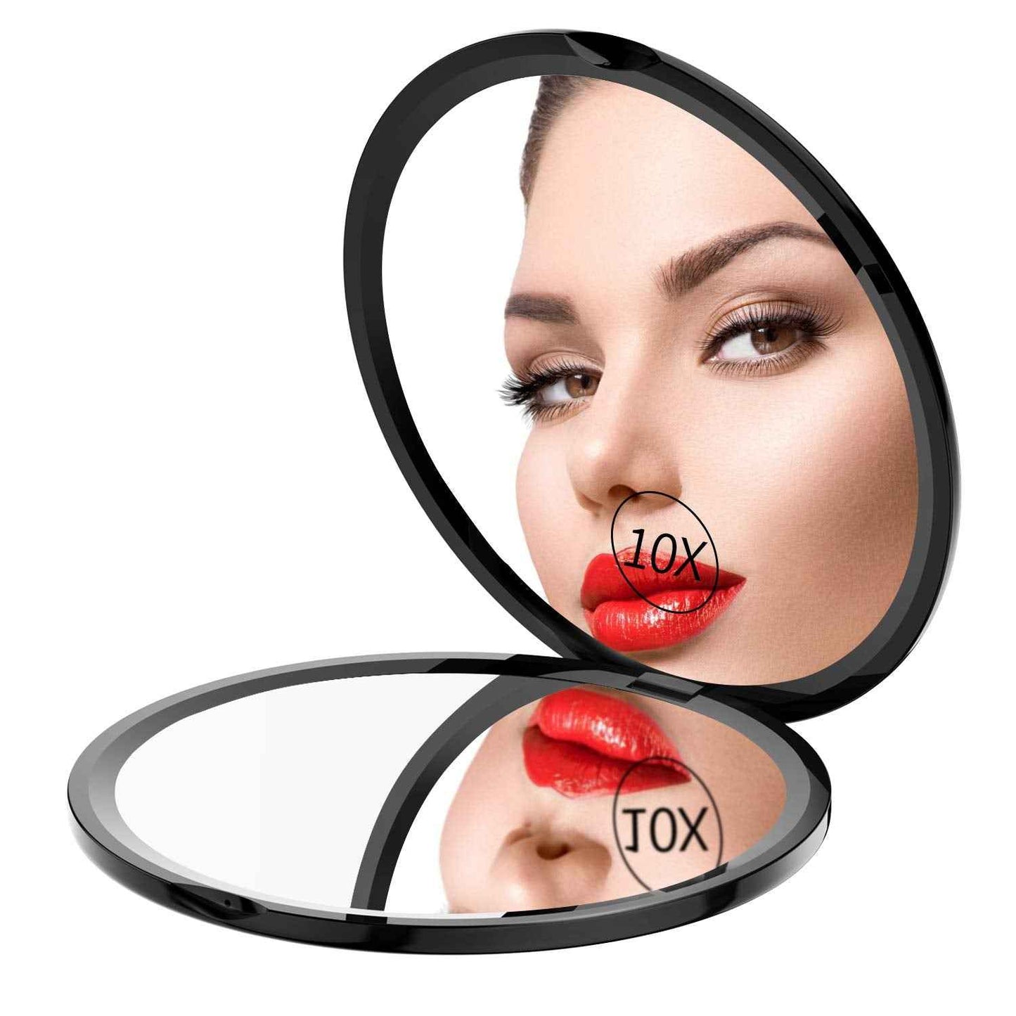 Gospire 4" Ultra-Thin Pocket Makeup Mirror for Travel, 1X/10X Double Sided Magnifying Portable Compact Handbag Handheld Round Foldable Cosmetic Mirror for Women (Black)