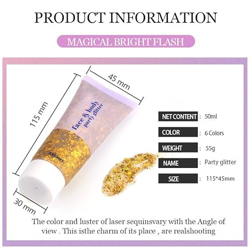 3 Color Face and Body Glitter Gel, Neon Outfit Glow Party for Body Hair Face Nail Glitter Stick Makeup. (01-Blue&02-Gold &06-White Moonbeam)