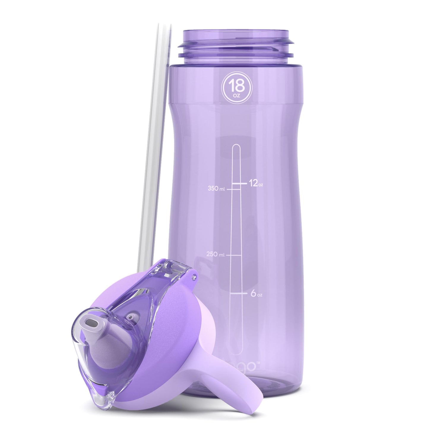 Pogo Plastic Water Bottle with Soft Straw Lid and Carry Handle, BPA Free, Dishwasher Safe, 18oz, Lilac