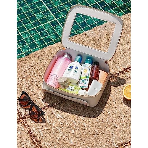 Popvibe Clear Makeup Bag Travel Cosmetic Case Transparent Toiletry Bag with Zipper, Portable Make Up Organizer Traveling Compact Car Bag for Essentials