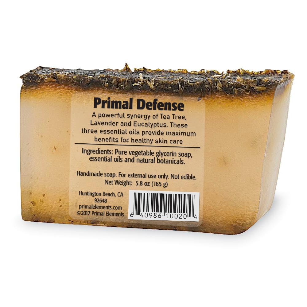 Primal Elements Glycerin Bar Soap | Helps All Skin Types, Sensitive, Oily & Dry Skin | NO PARABENS, VEGAN, GLUTEN FREE, 100% VEGETABLE BASE - (Primal Defense)