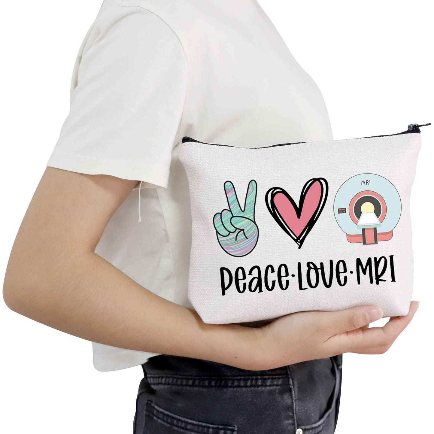 POFULL MRI Tech Gift Radiology Gift Peace Love MRI Cosmetic Bag Rad Tech Gift (MRI bag)