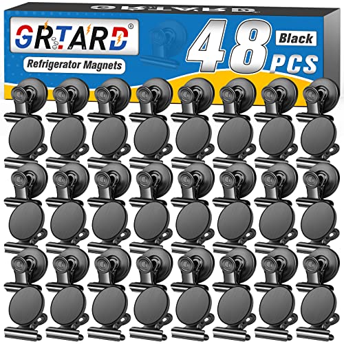 48pack Fridge Magnets Refrigerator Magnets Magnetic Clips Heavy Duty Detailed List Display Fasteners on Home (Black, 48)