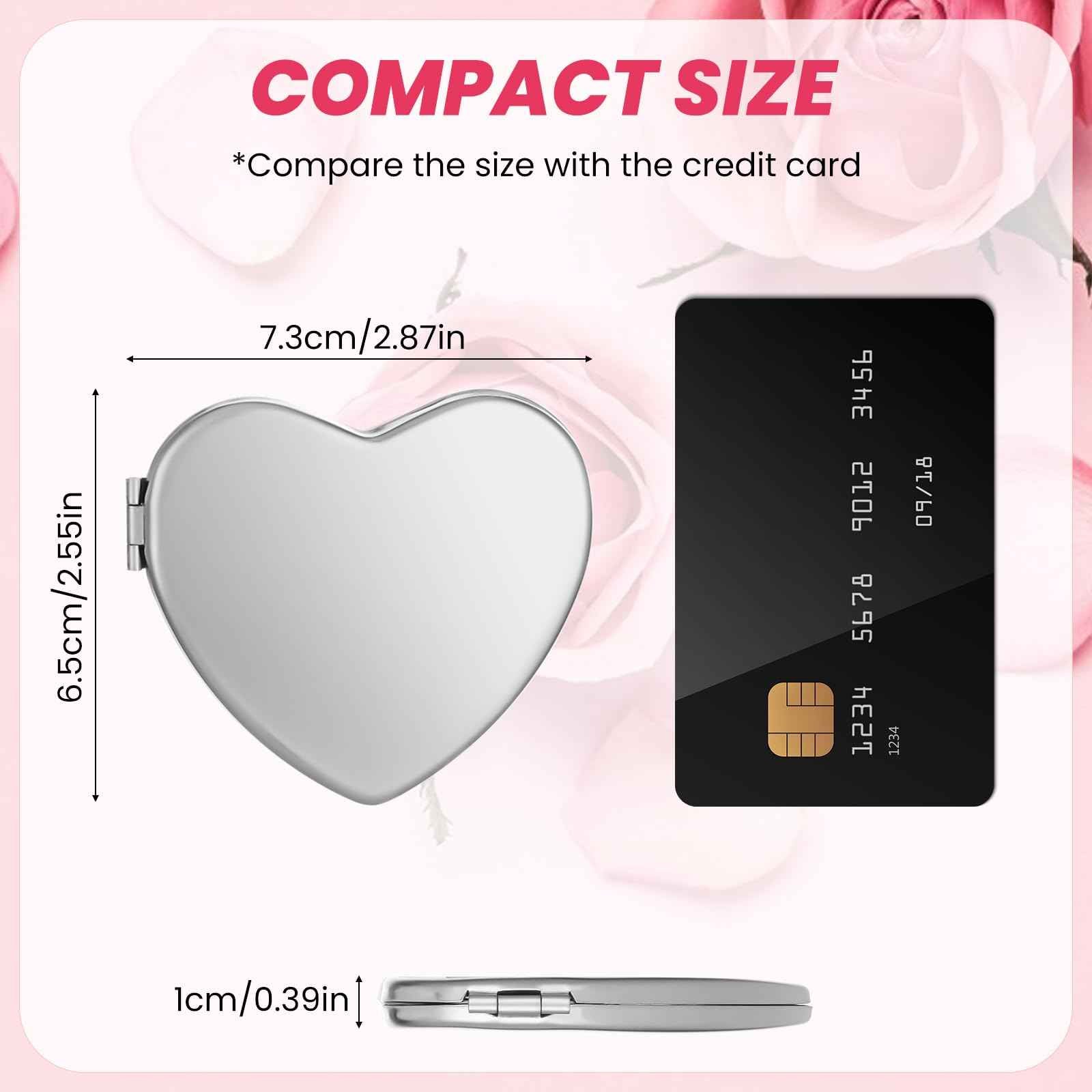 Dimeho Compact Mirror Travel Makeup Mirror Metal Pocket Cosmetic Mirrors Portable Handheld Beauty Mirror Folding Double-Sided Elegant Vanity Mirror for Men Women Purse(Silver-Heart Shaped)