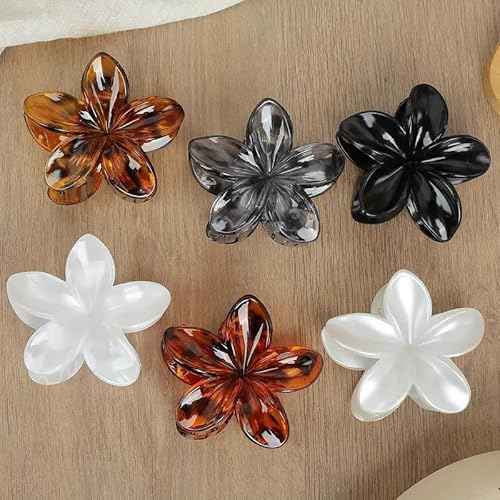 6PCS Flower Hair Clips, Large Claw Clips for Women Thick Hair, Non Slip Strong Hold for Women Thin Hair Girls Gifts (Leopard print -B)