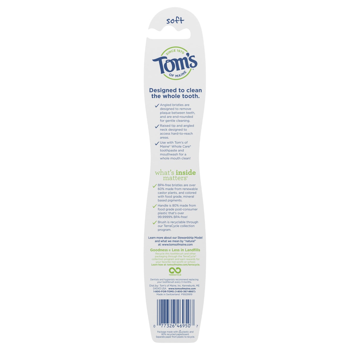 Tom's of Maine Whole Care Toothbrush, Soft, 4-Pack