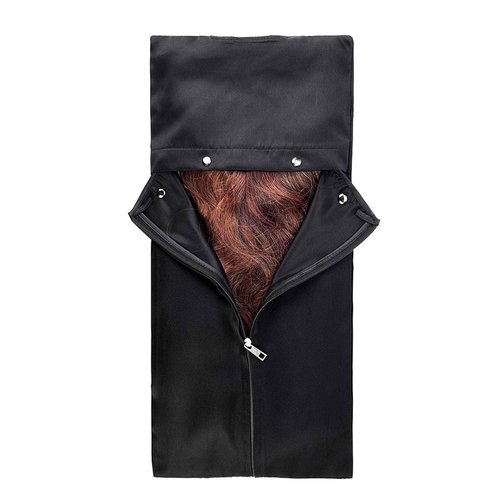 5 Pieces Satin Wigs Storage Bag Hair Extensions Holder Hairpieces Ponytail Bundles Carrier Case with Zipper Folding Hanging Protector Pouch for Travel Daily Use (Black)