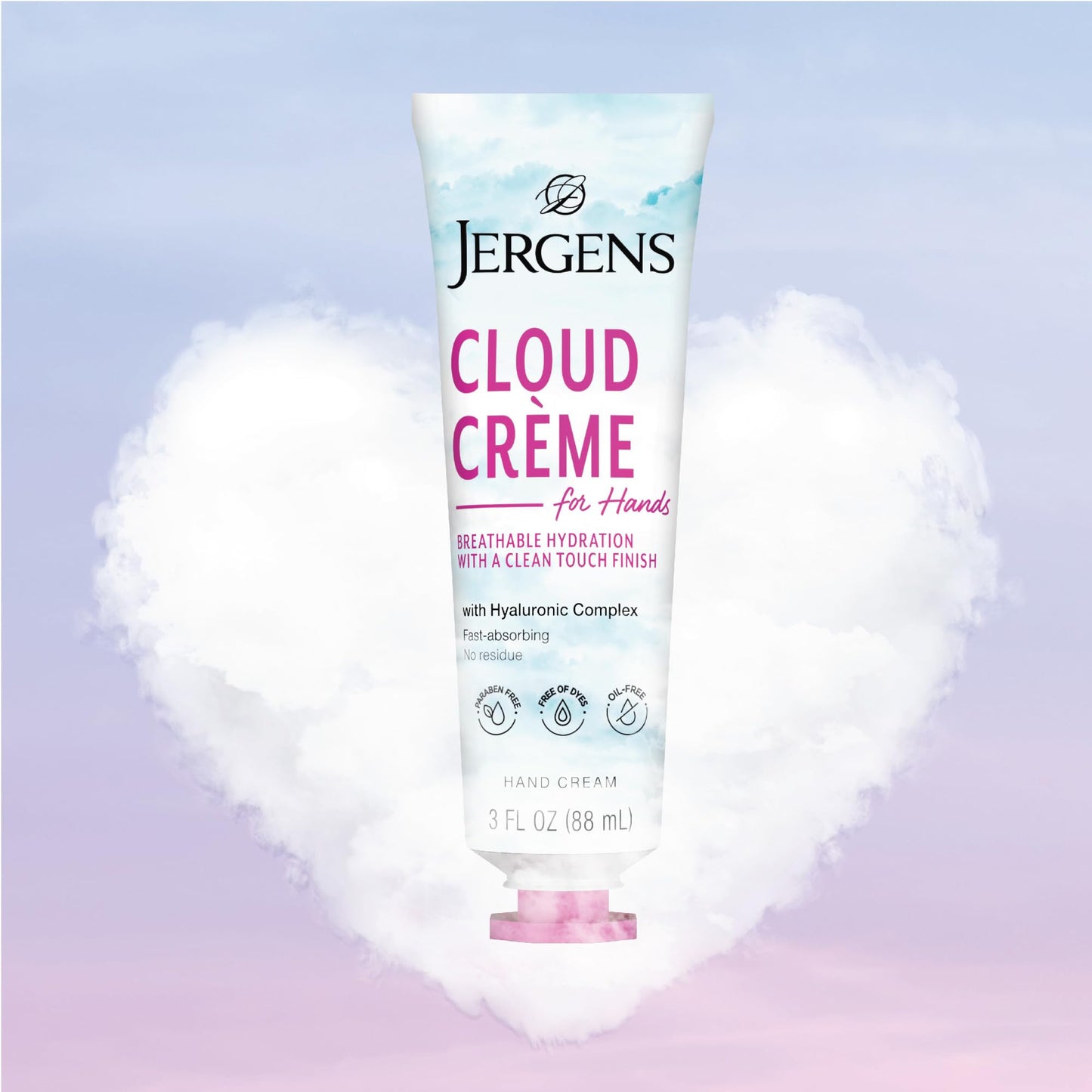 Jergens Cloud Creme Hand Cream for Dry Hands, Lotion with Hyaluronic Complex, Non-Greasy Moisturizer & Breathable Light Formula, 3 oz