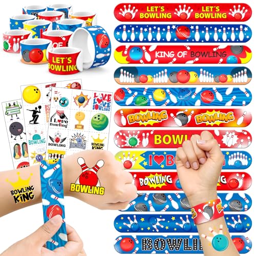 Bowling Party Favors Set - 24 Slap Bracelets & 36 Temporary Tattoos