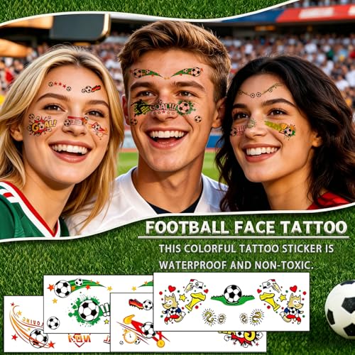 Soccer Face Temporary Tattoos 7 Sheets Waterproof