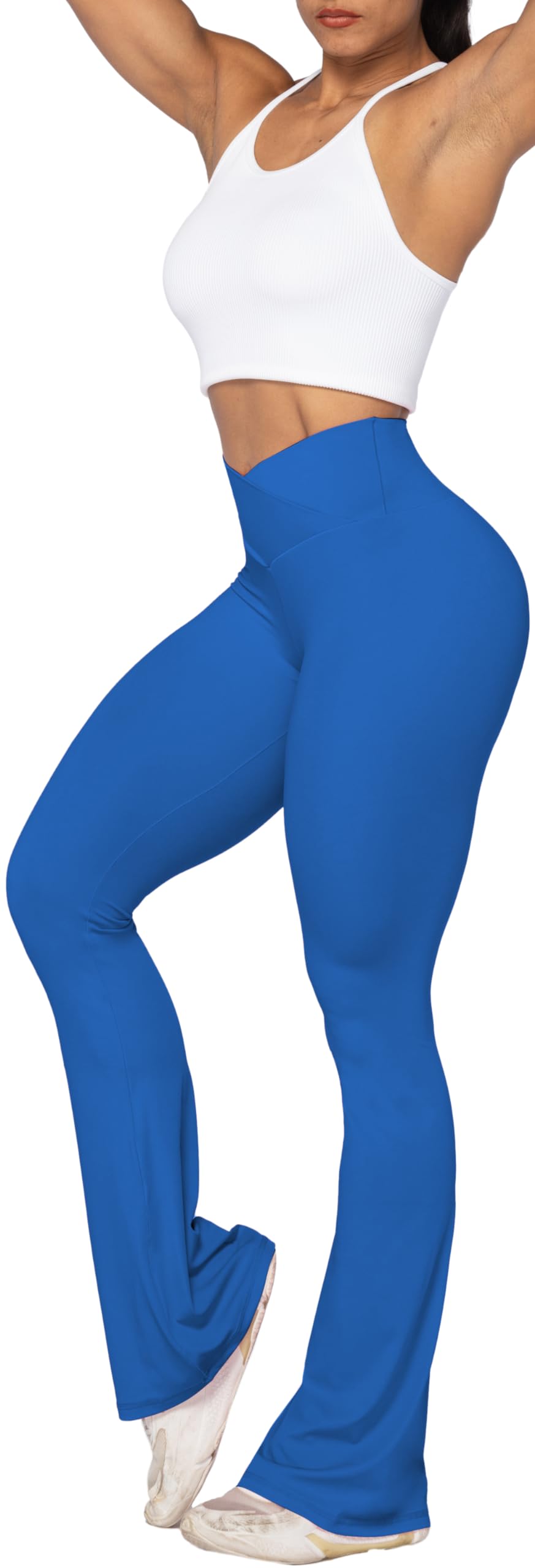 Sunzel Flare Leggings, Crossover Yoga Pants with Tummy Control, High-Waisted and Wide Leg, 30" Inseam, Classic Blue, X-Small