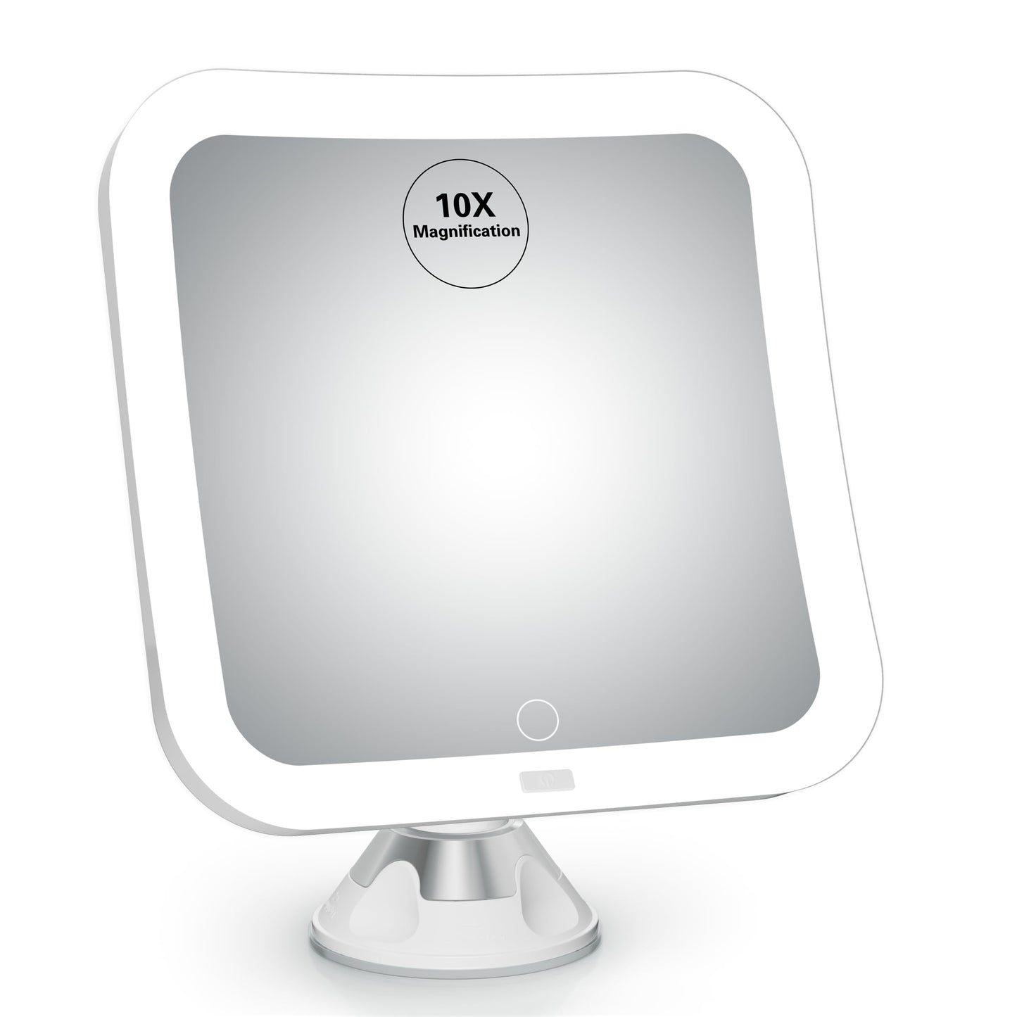 Upgraded 10x Magnifying Lighted Makeup Mirror with Natural White LED Lights, 360°Swivel Portable Cordless Makeup Mirrors with Locking Suction Base for Home Bathroom Shower and Travel (Large)