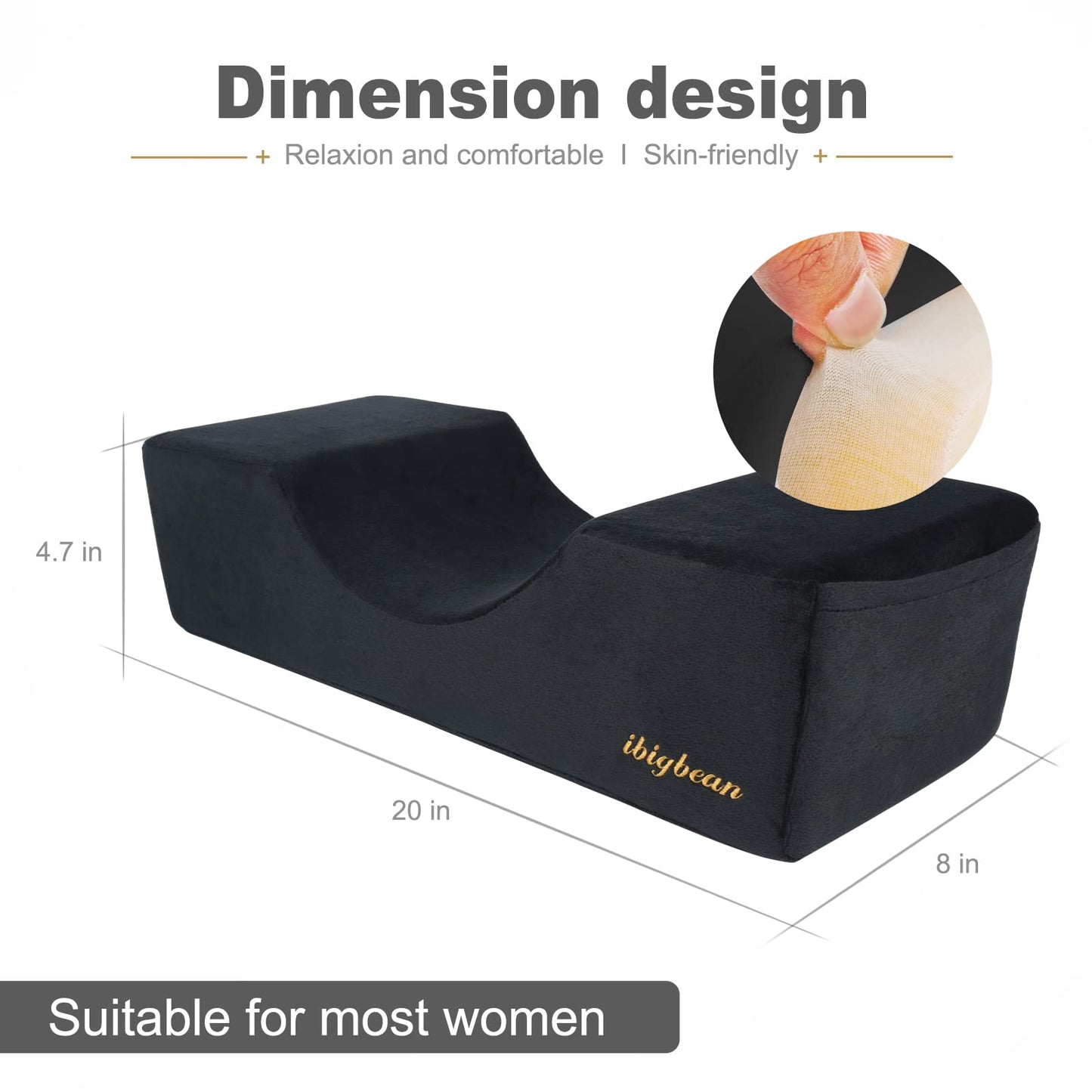 Eyelash Extension Neck Pillow Foam Pillow Beauty Salon Pillow Grafting Eyelash Curve Pillow Neck Contour Pillow Improve Sleeping Support Protection Head Removable Covering(20x8x4.7in,Black)