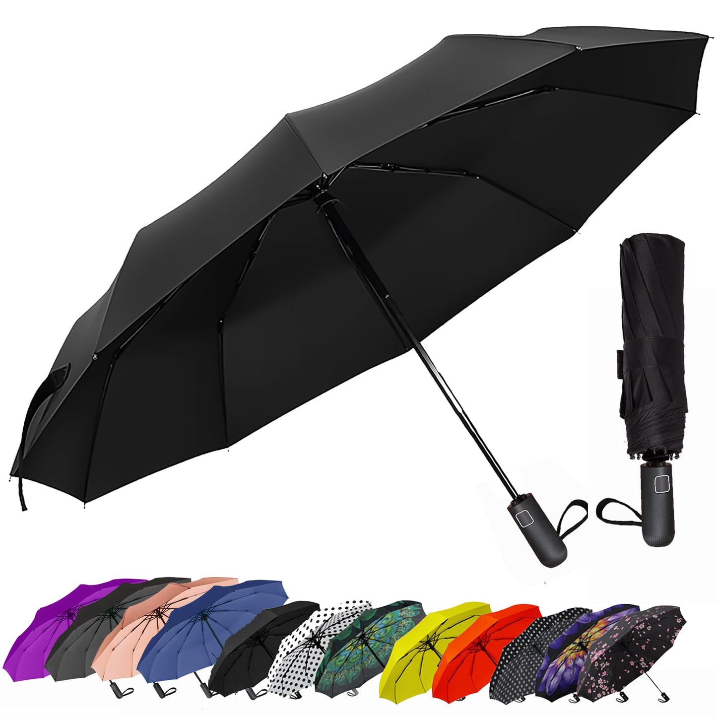 SIEPASA Windproof Travel Compact Umbrella-Automatic Umbrellas for Rain-Compact Folding Umbrella, Travel Umbrella Compact, Windproof Umbrellas for Men Women Teenage.(Black, 54 Inch)