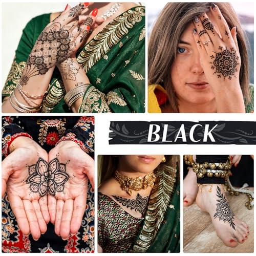 7Pcs Black Temporary Tattoo Cones - Natural Henna Paste Kit