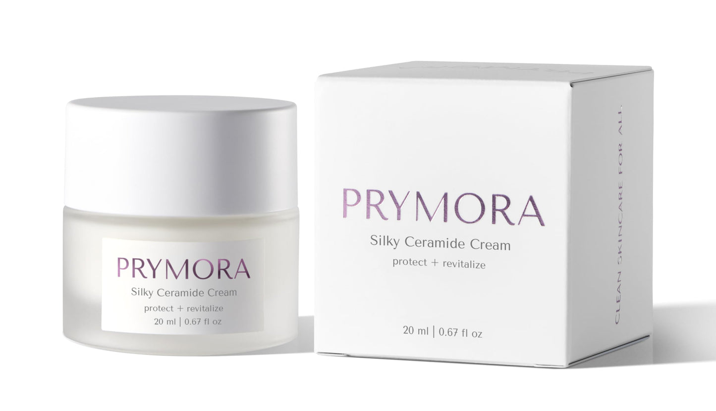 PRYMORA Mini Silky Ceramide Cream | Protect + Revitalize | Restores Skin Barrier & Hydrates, Peptides & Glow-Boosting Nutrients | Travel Size