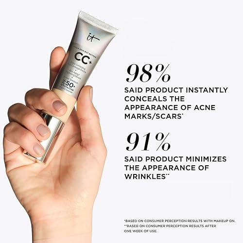 IT Cosmetics Travel CC+ Cream with SPF 50+ Natural Finish Full Coverage Foundation (Tan - 0.4 fl oz) & Bye Bye Undereye Concealer Anti-Aging Makeup (33.5 Tan Natural - 0.4 fl oz)