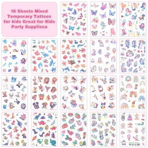 350PCS Temporary Tattoos for Kids, Pre-Cut Safe Designs Dinosaurs Unicorn Butterfly Animals Perfect Party Favors Classroom Prizes Stocking Stuffers Birthday Christmas Gifts Boys Girls Ages 3-12