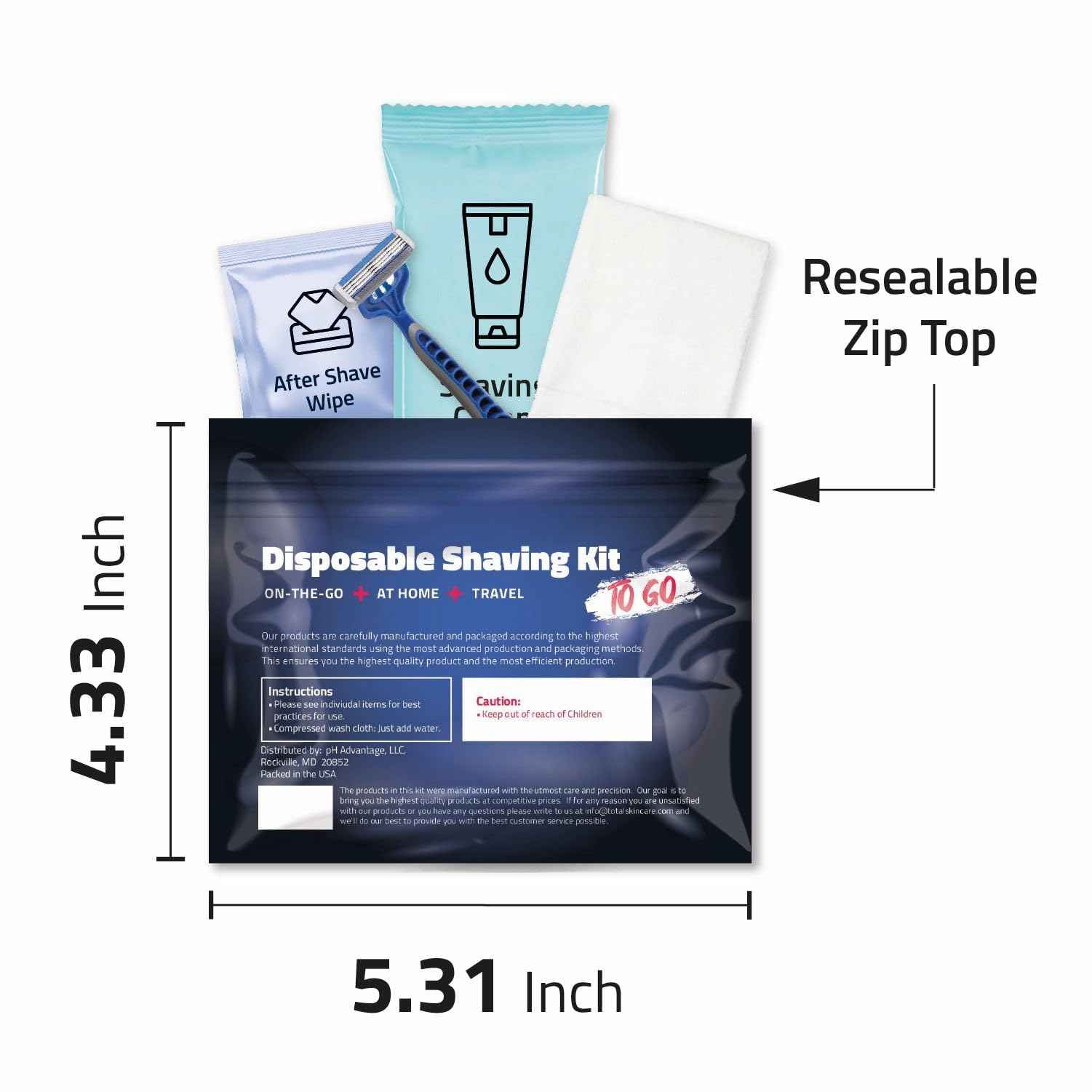 On-the-Go Shaving Kit – Disposable Razor, Shaving Cream, Washcloth & Aftershave Wipe – Travel Friendly, Grooming Essentials for Hygiene when on the Go - Black (10)