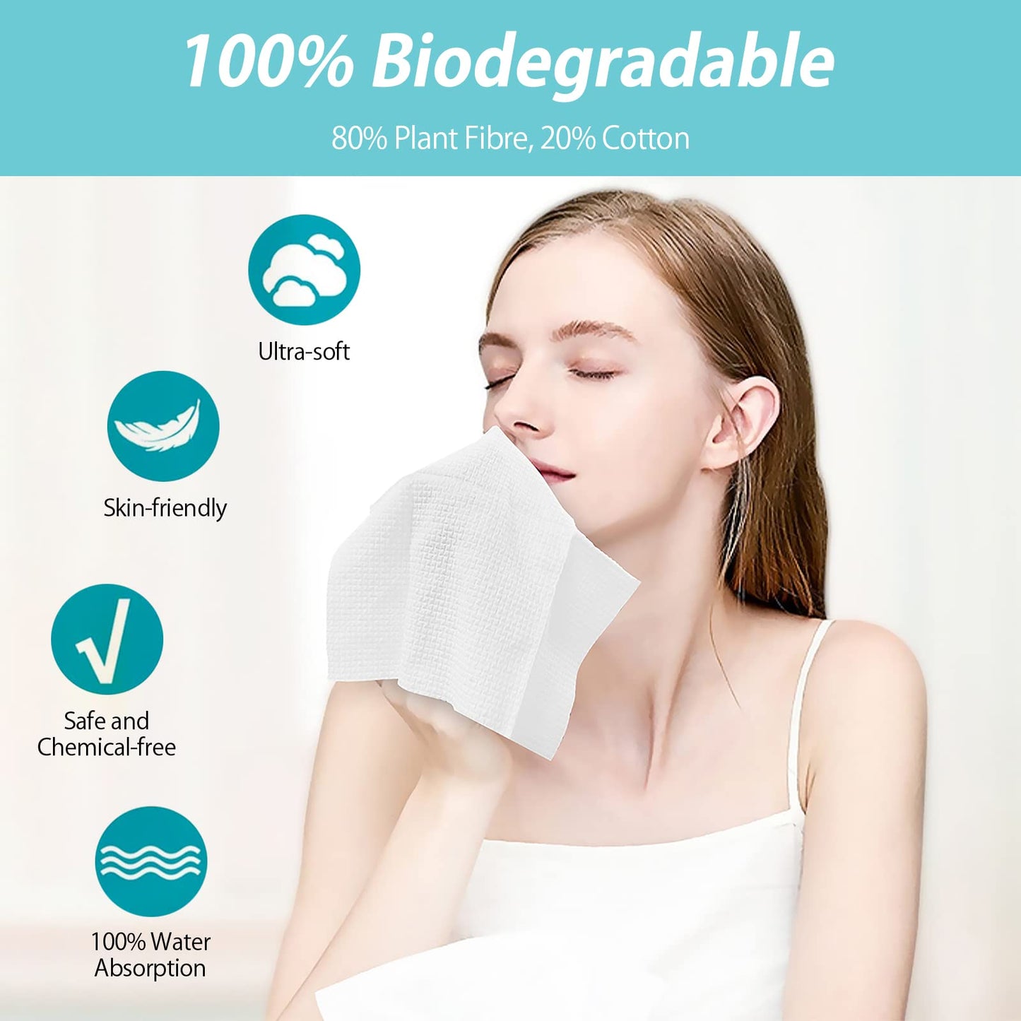 RUIJIU Disposable Face Towel, Unscented, Large Size 10"X 12", Disposable Face Cloths, 100% Biodegradable Face Towel, Skin Soft and Thick for Washing Face 2 pack