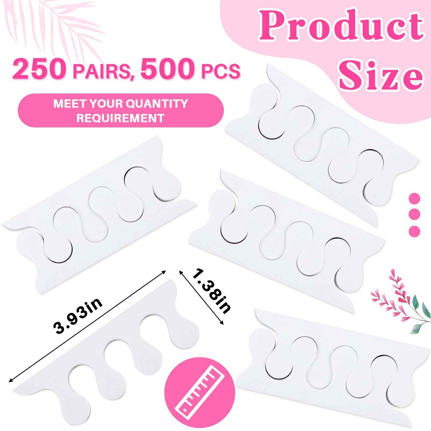 Mumufy 500 Pcs (250 Pairs) Sponge Toe Separators Pedicure Tool Kit Soft Toe Spacers for Pedicures Spreaders Finger Dividers for Women Men Feet Nail Manicure Toenails Art Painting Polish Spa(White)